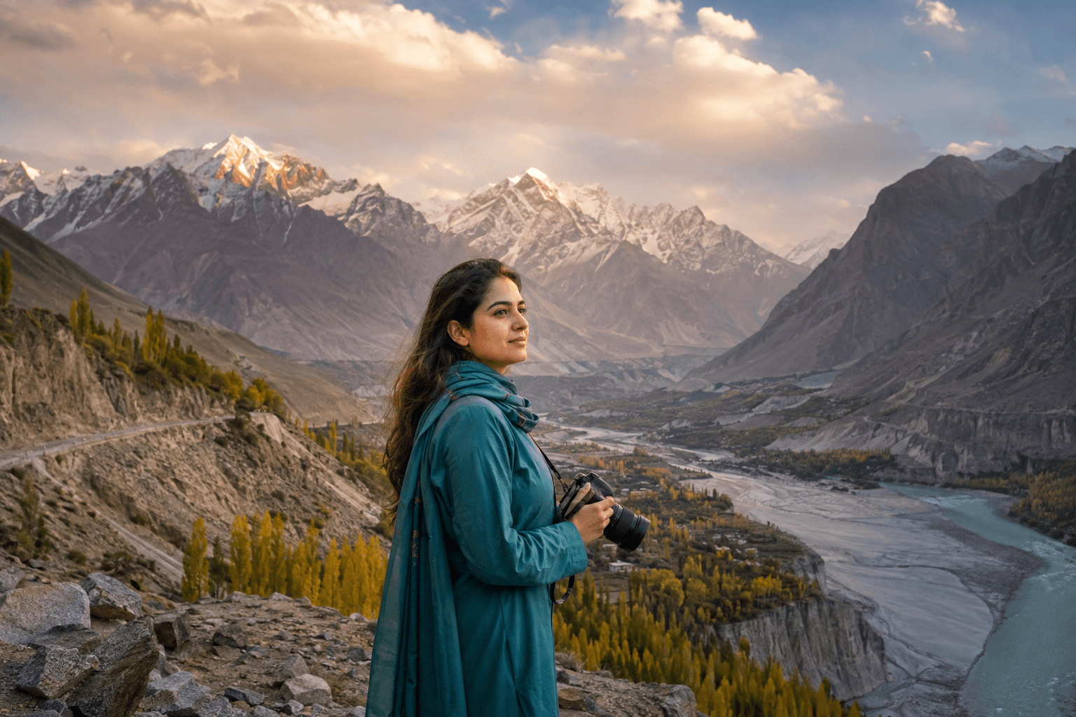 Editorial scene of a photographer overlooking a mountain valley